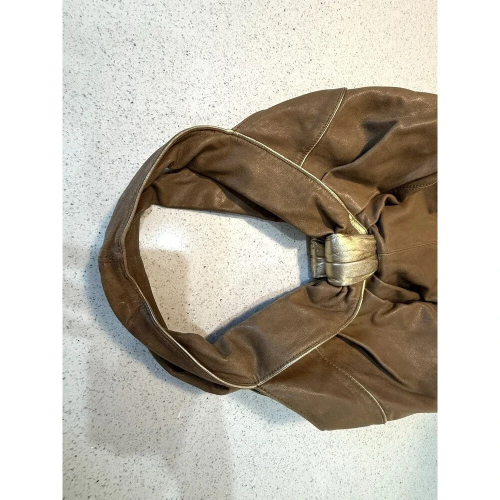 KOOBA Pleated Shoulder Leather Hobo Bag Purse Gold Brown Slouchy Boho - Picture 9 of 16